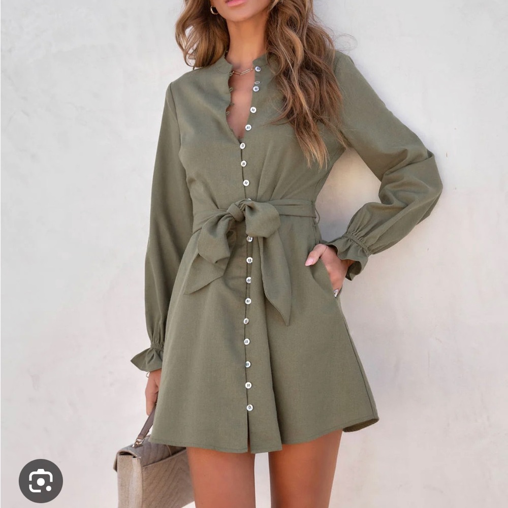 Vici Shanti Button Down Tie Waist Mini Dress M